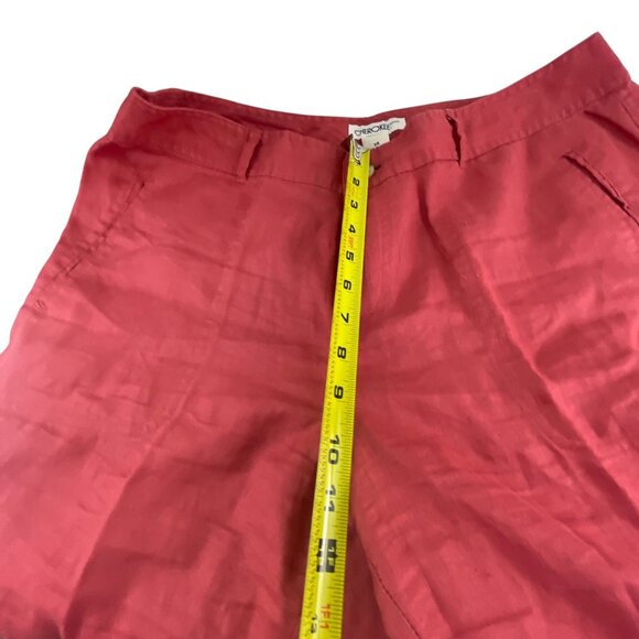 Cherokee Women's Red Cropped Pants Sz 14 100% Linen High Rise Summer Tomato Girl - Picture 5 of 7